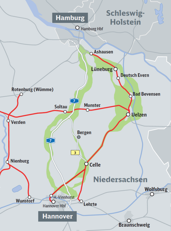 Grafik Grobkorridore zwischen Hamburg und Hannover