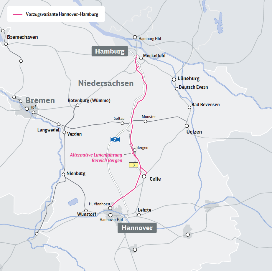 Grafik Vorzugvariante zwischen Hannover und Hamburg