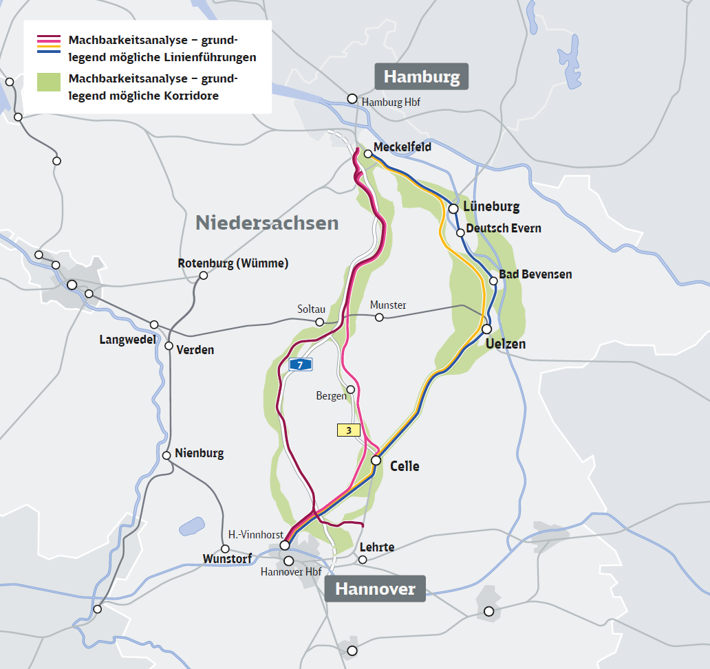 Grafik Streckenvarianten zwischen Hamburg und Hannover
