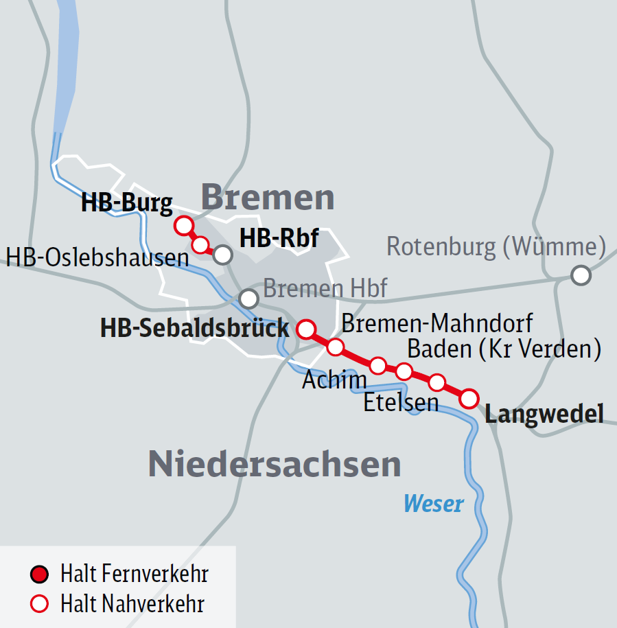 Detailkarte Langwedel–Bremen-Burg